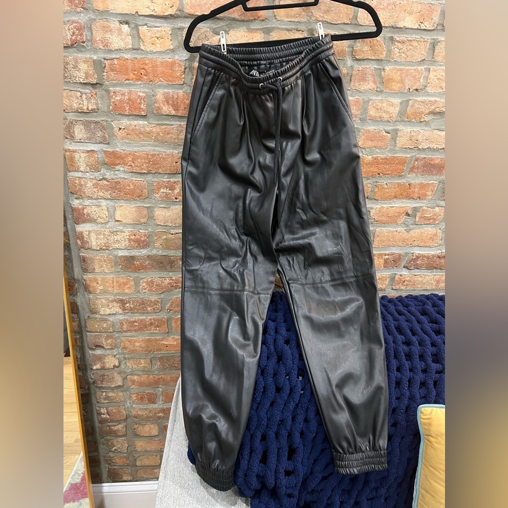 Zara fake leather joggers size S